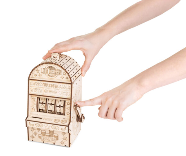 Eco Wood 3D Mechanische Houten Puzzel, One-Armed Bandit 25,3×11,7×13,6