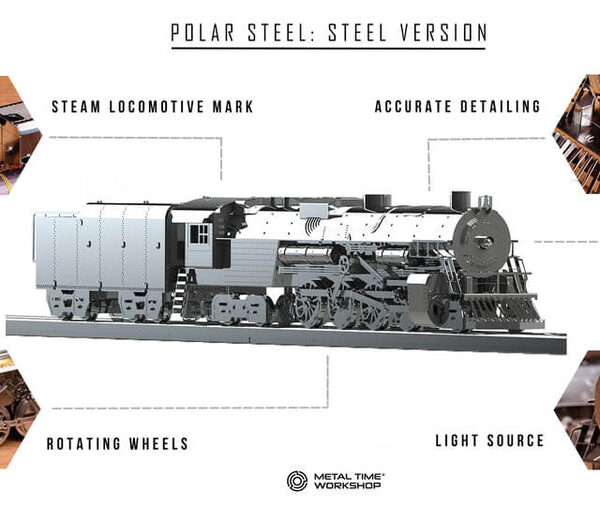 3D Metalen Polar Steel, Metal Time Zilver Look 36,5×6,2×5,1cm